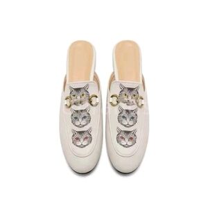 Women's White Cat Faces Loafers GG
